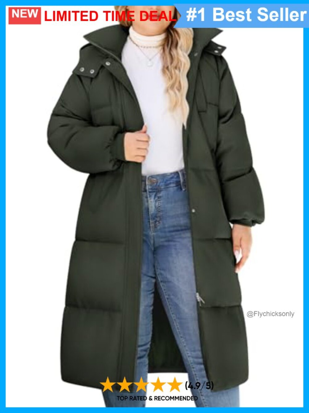 Plus Size Long Puffer Jacket Hooded Quilted Winter Parka Warm Coat